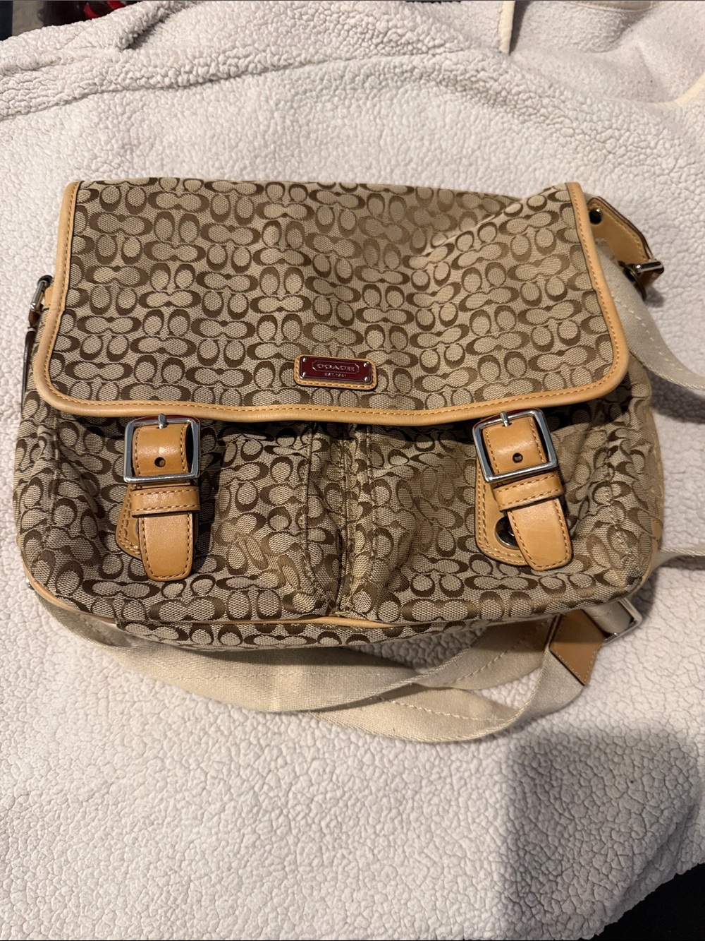 Coach Signature Canvas Crossbody in Tan and Beige
